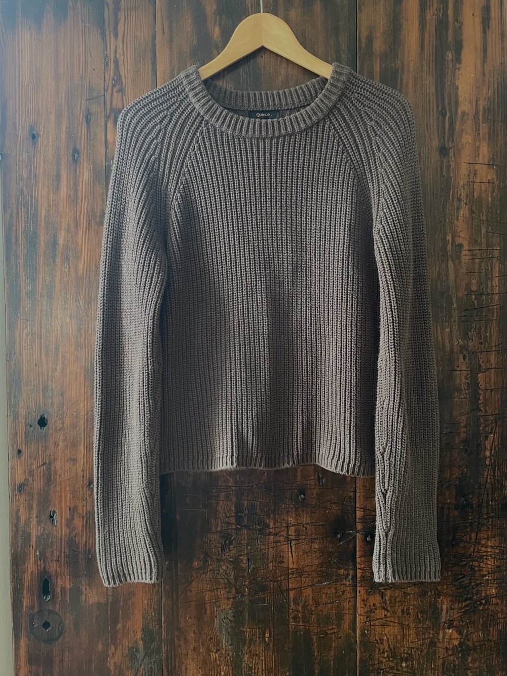 Quince 100% Organic Cotton Fisherman Crew Sweater Heather Brown Knit Medium M